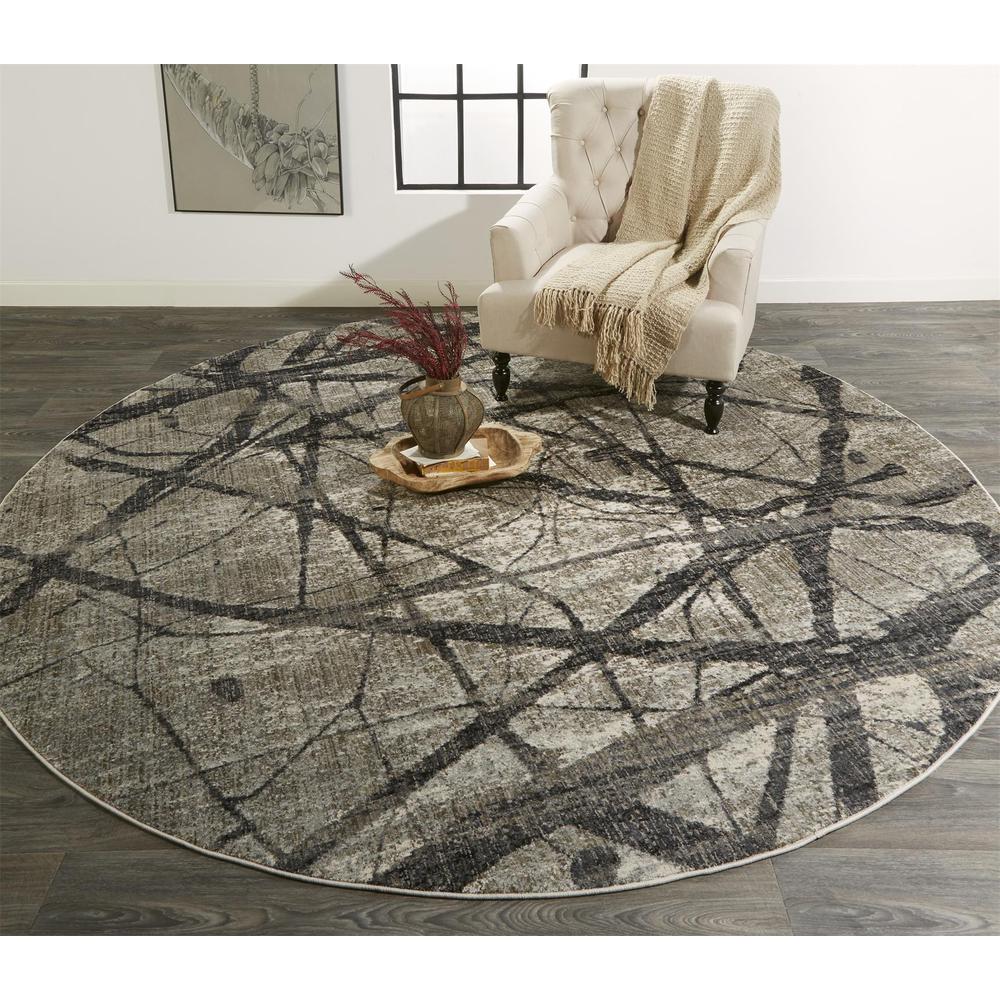 Kano Modern Abstract Rug, Warm Gray/Charcoal, 8ft - 9in x 8ft - 9in Round, 8643877FCHLGRYN89. Picture 1