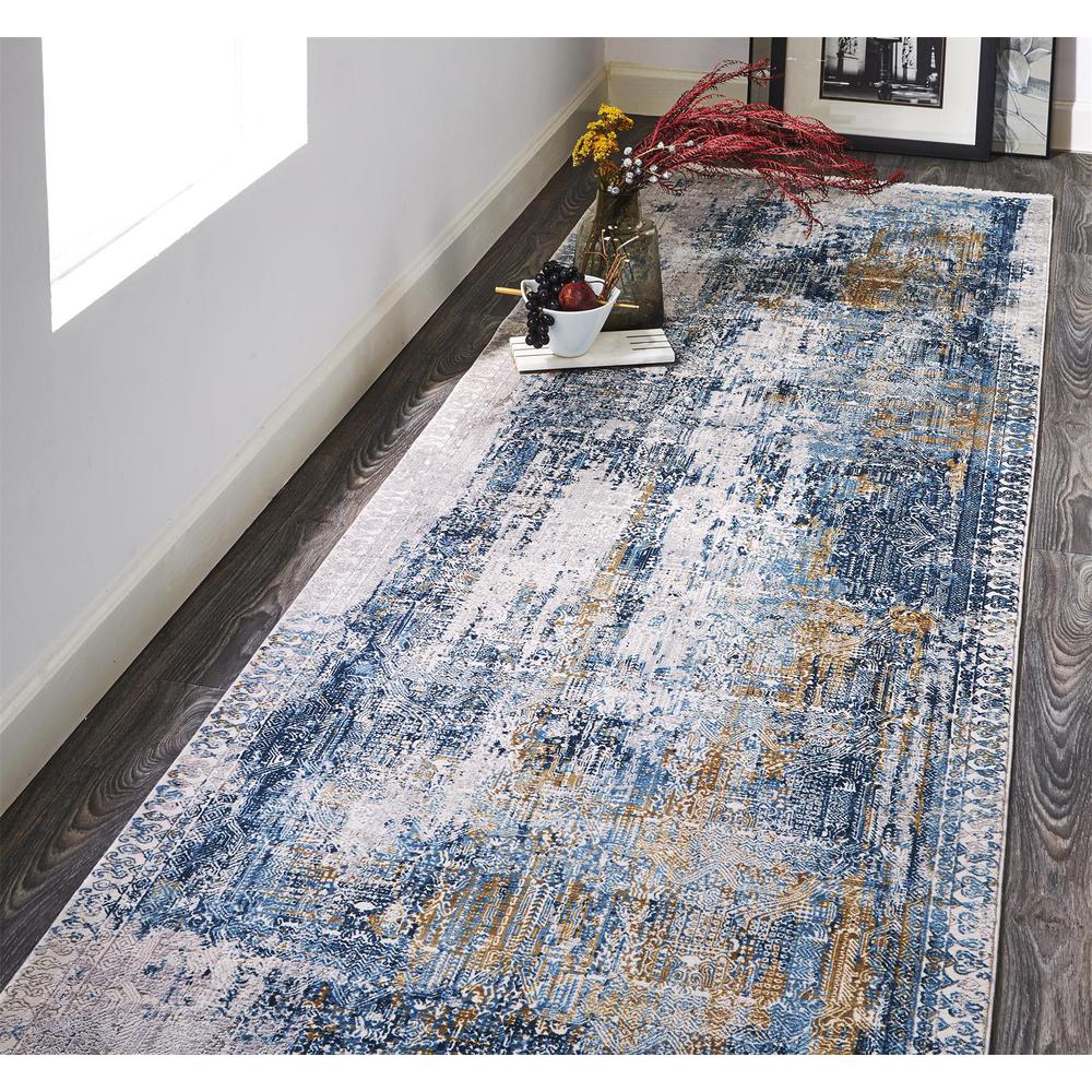 Cadiz Gradient Luster Rug, Distressed, Blue/Gray, 3ft - 1in x 10ft, Runner, 8663890FBLUGRYI89. Picture 1