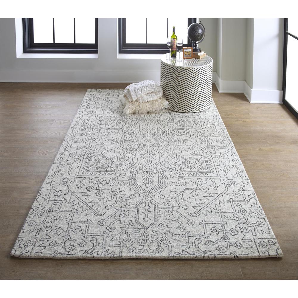 Belfort Modern Medallion Rug, Ivory/Charcoal, 2ft x 3ft Accent Rug, 8698778FIVYCHLP00. Picture 1
