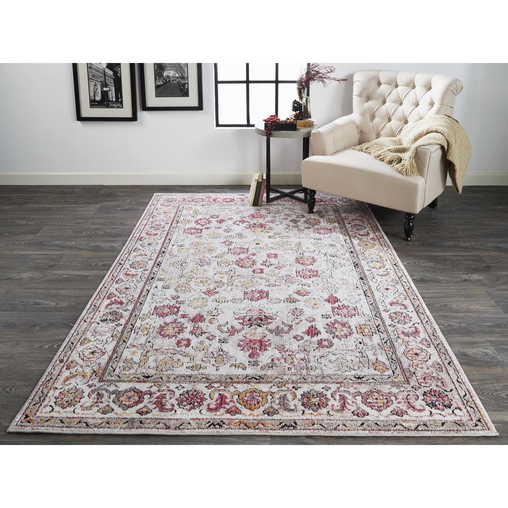 Armant Space-dyed Ornamental Accent Rug w/Border, Gray/Pink, 2ft x 3ft, 8803945FPNKIVYP00. Picture 1