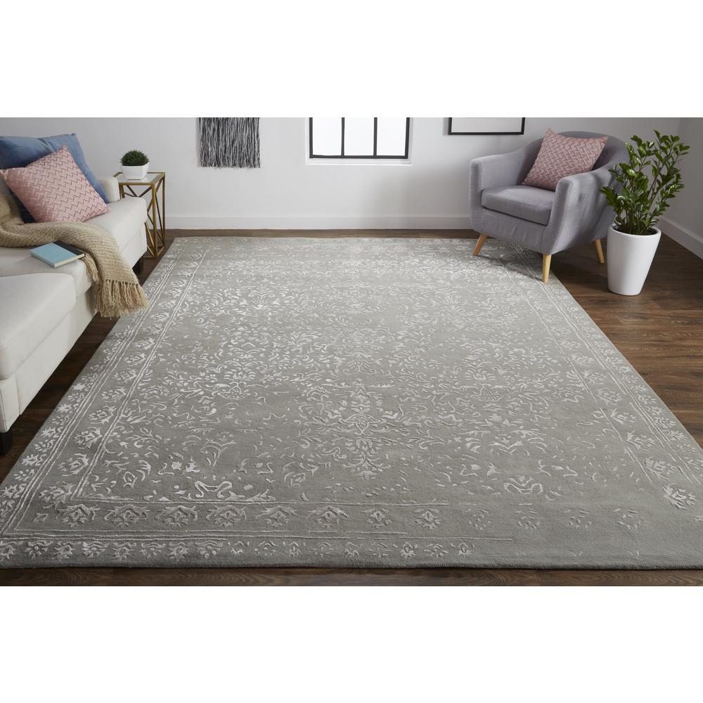 Bella High/Low Floral Wool Rug, Warm Silver Gray, 2ft x 3ft Area Rug, 9698014FGRYSLVP00. Picture 1
