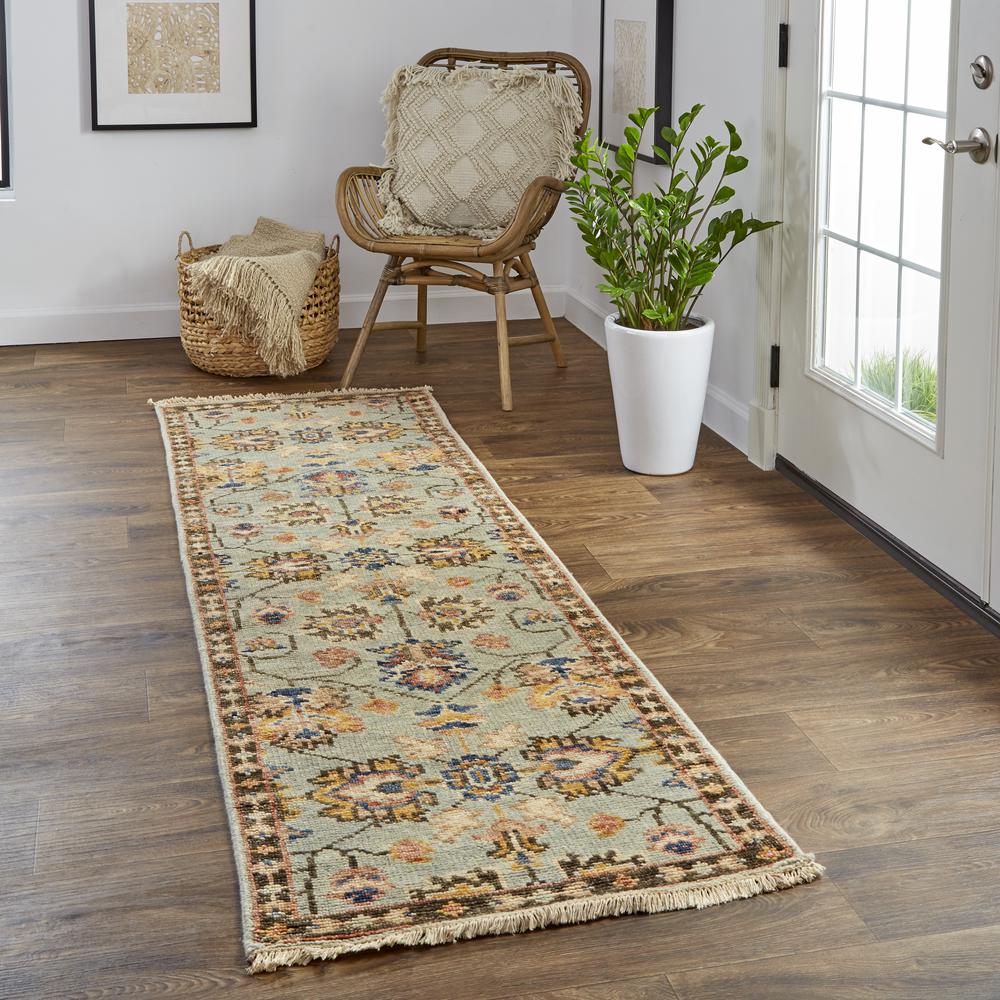 Carrington Traditional Oushak Rug, Geometric Floral, Gray/Gold, 2ft-6in x 8ft, Runner, 9826503FGGY000I68. Picture 1