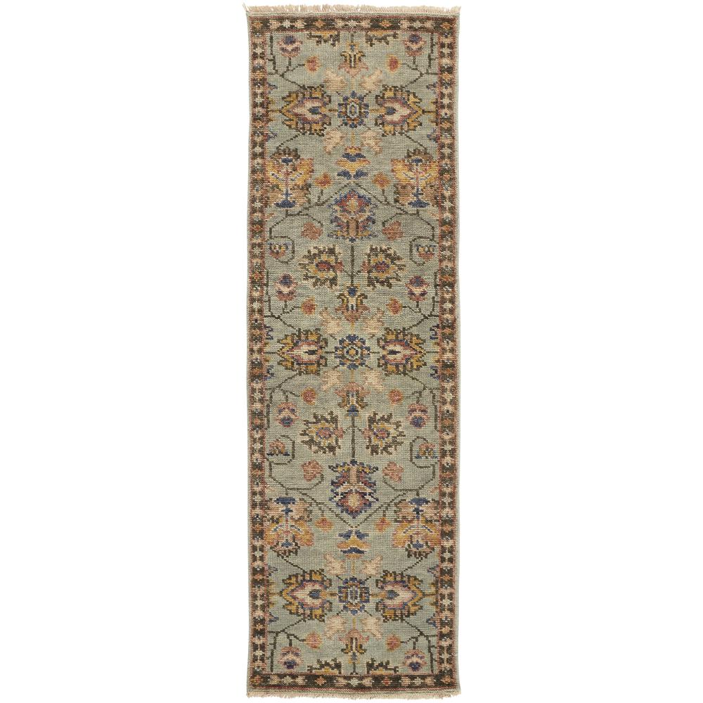 Carrington Traditional Oushak Rug, Geometric Floral, Gray/Gold, 2ft-6in x 8ft, Runner, 9826503FGGY000I68. Picture 2