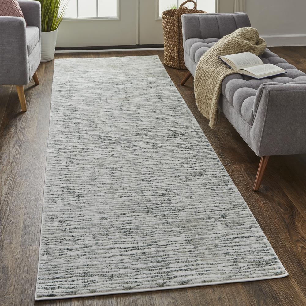 Atwell Contemporary Abstract Rug, Gray/Iceberg Green, 3ft x 10ft, Runner, ATL3218FGRY000I31. Picture 1