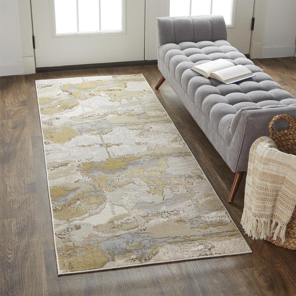 Aura Modern Marbled, Beige/Gold/Gray, 2ft - 10in x 7ft - 10in, Runner, AUR3737FGLDGRYI71. Picture 1