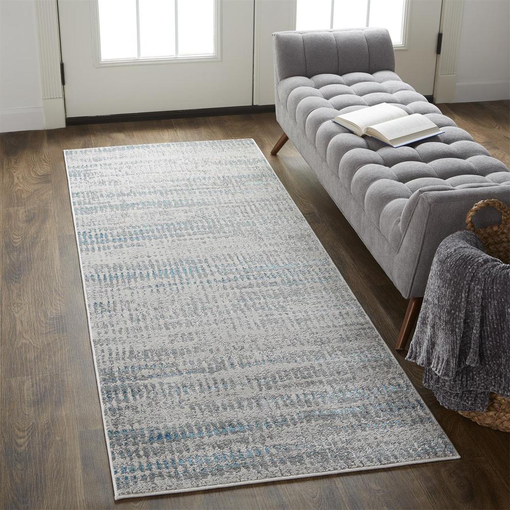 Azure Modern Metallic Distressed Runner, Teal/Gray, 2ft-10in x 7ft-10in, AZR3402FBLUGRYI71. Picture 1