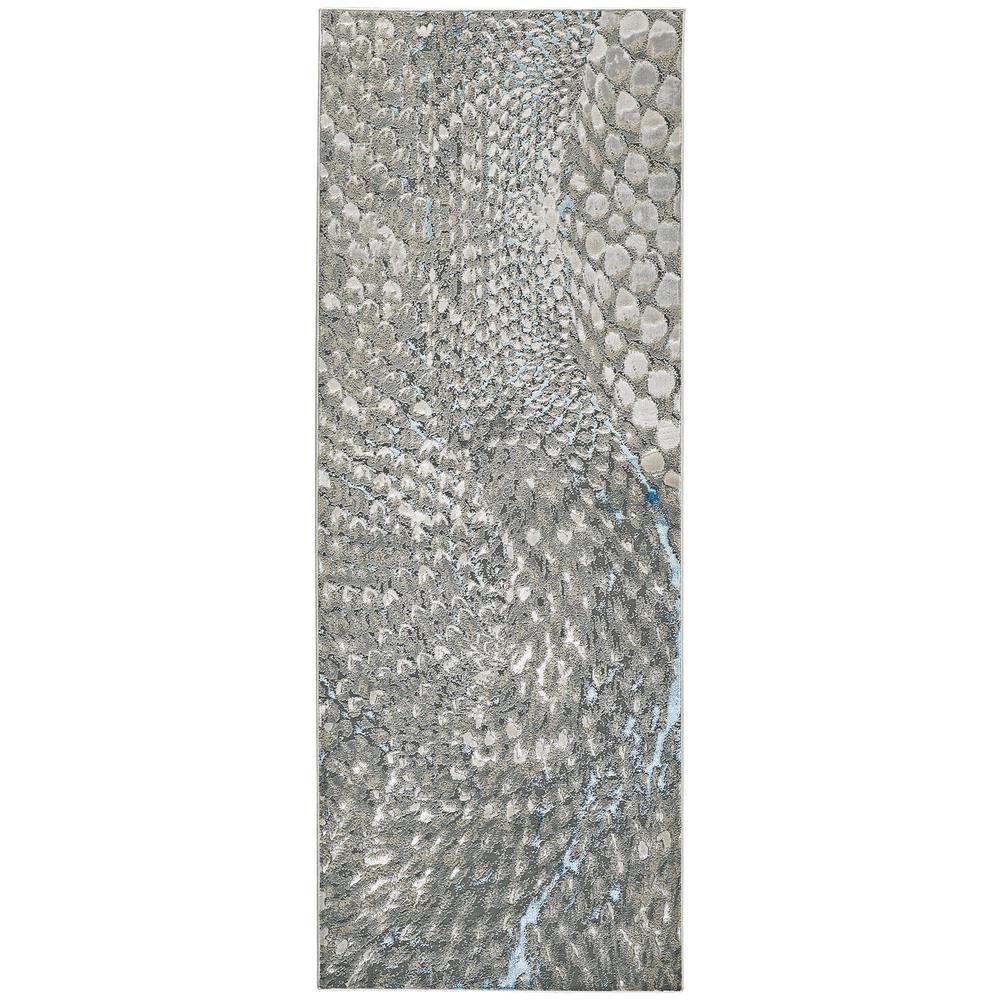 Azure Abstract Feather Rug, Teal/Gray/Silver, 2ft - 10in x 7ft - 10in, Runner, AZR3403FBLUSLVI71. Picture 2