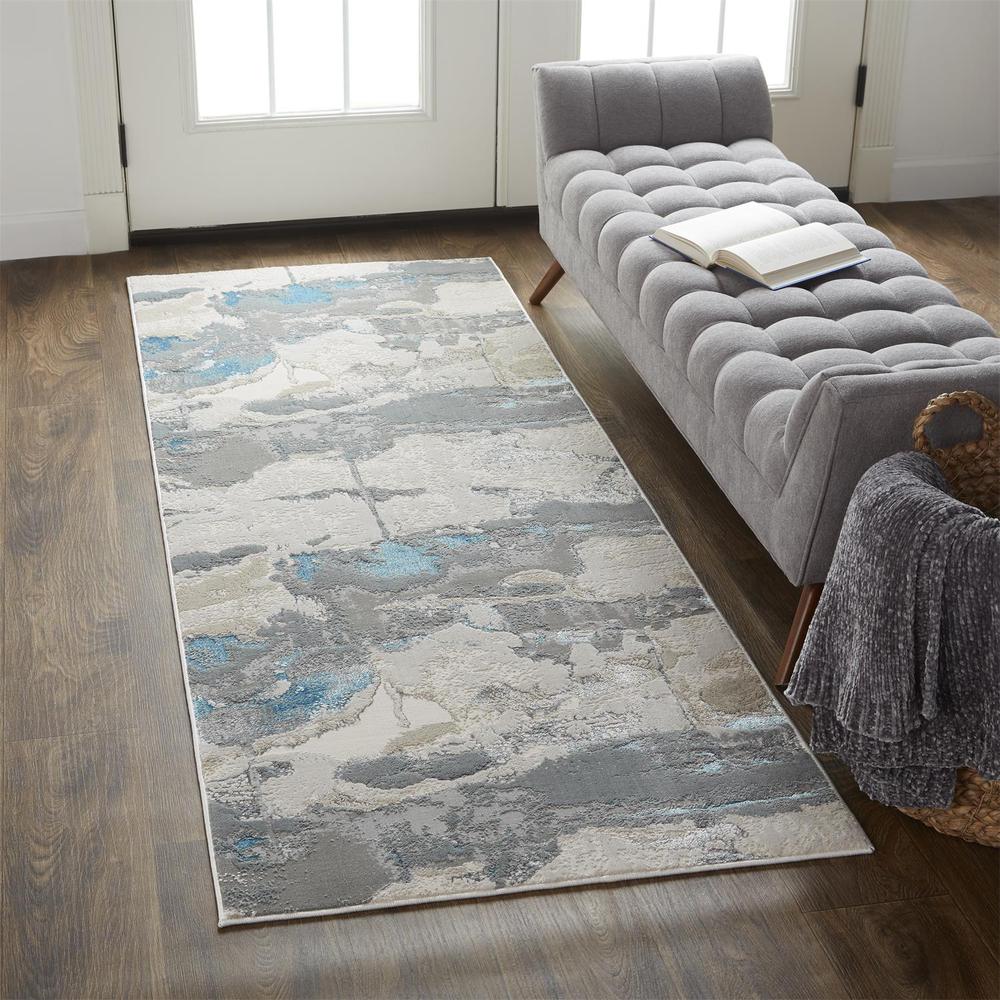 Azure Modern Metallic Marbled Rug, Beige/Teal//Gray, 2ft-10in x 7ft-10in, Runner, AZR3525FBLUGRYI71. Picture 1