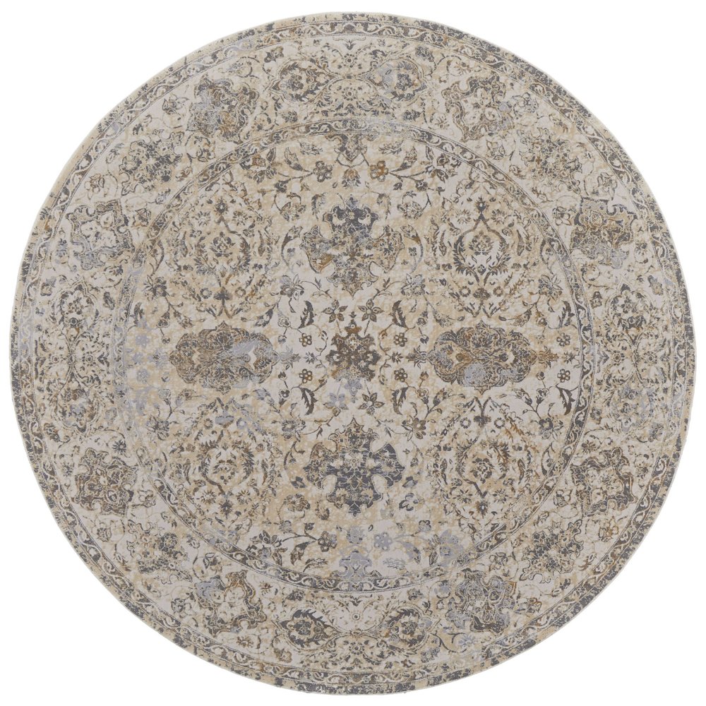 Celene Traditional Bordered, Ivory/Tan/Gray, 7'-9" x 7'-9" Round Rug. Picture 1