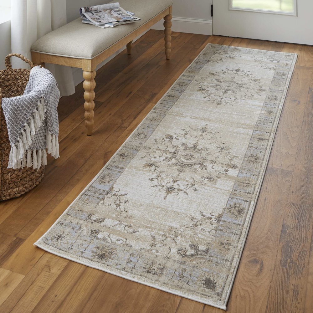 Celene Traditional Bordered, Tan/Brown/Gray, 2'-6" x 8' Runner. Picture 2