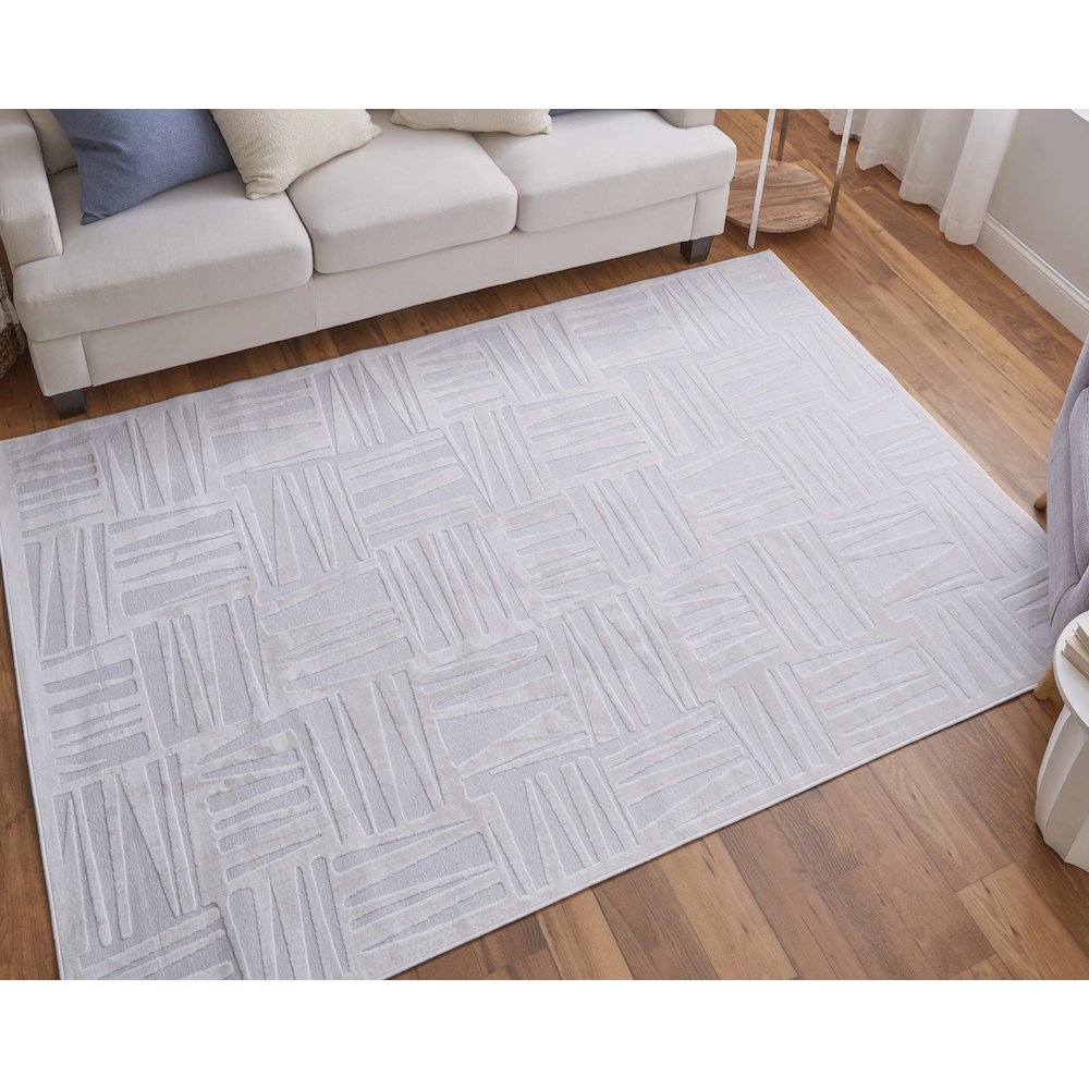 Saphir Mira Modern Geometric, White, 5'-3" x 7'-6" Area Rug. Picture 2