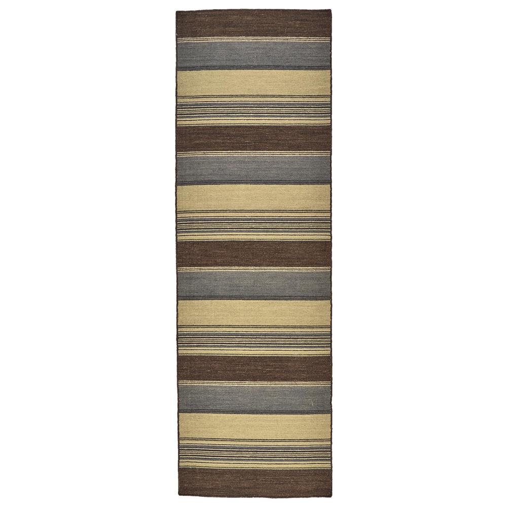 Silva Natural Wool Dhurrie Runner, Cinnabar Red/Brown Stripes, 2ft - 6in x 8ft, I47R0498GRYBRNI6A. Picture 1