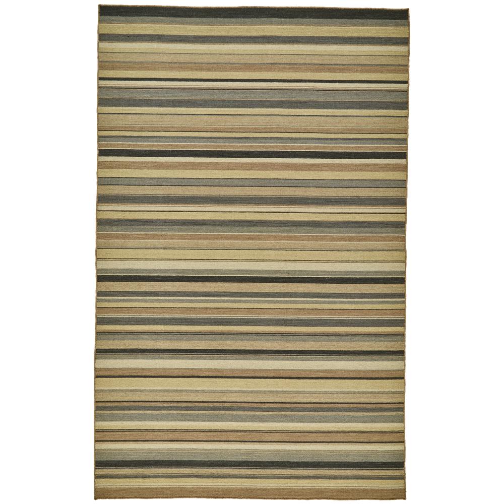 Silva Natural Wool Dhurrie Rug, Natural Tan/Gray Stripes, 4ft x 6ft Area Rug, I47R0499MLT000C00. Picture 1