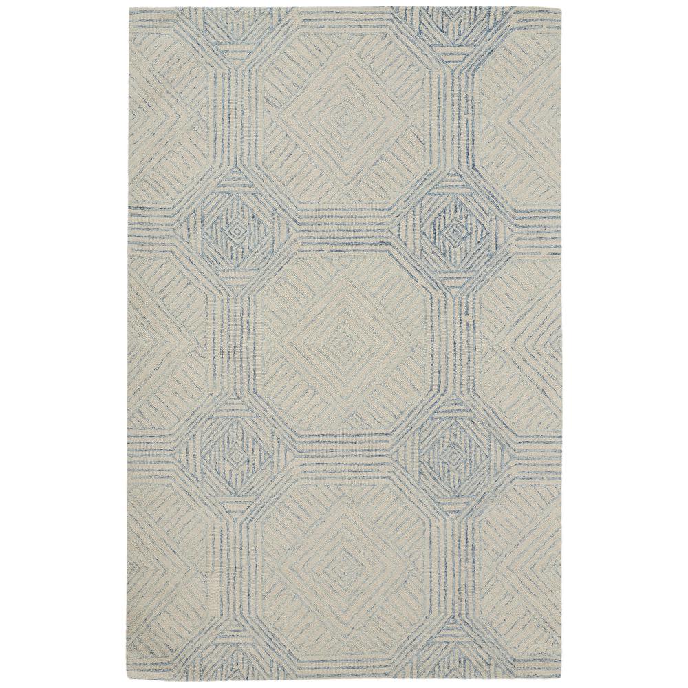 Helen Blue and Ivory Wool Rug, Etched Geometric Pattern, 4ft x 6ft Area Rug, I62R8064MLT000C00. Picture 1