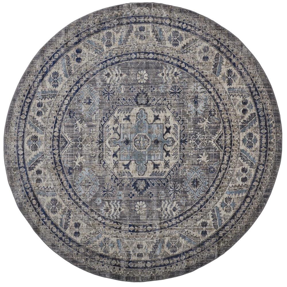 Bellini Vintage Bohemian Rug, Gray/Blue/Beige, 7ft-10in x 7ft-10in Round, I78I3136GRYBLUNCT. Picture 2