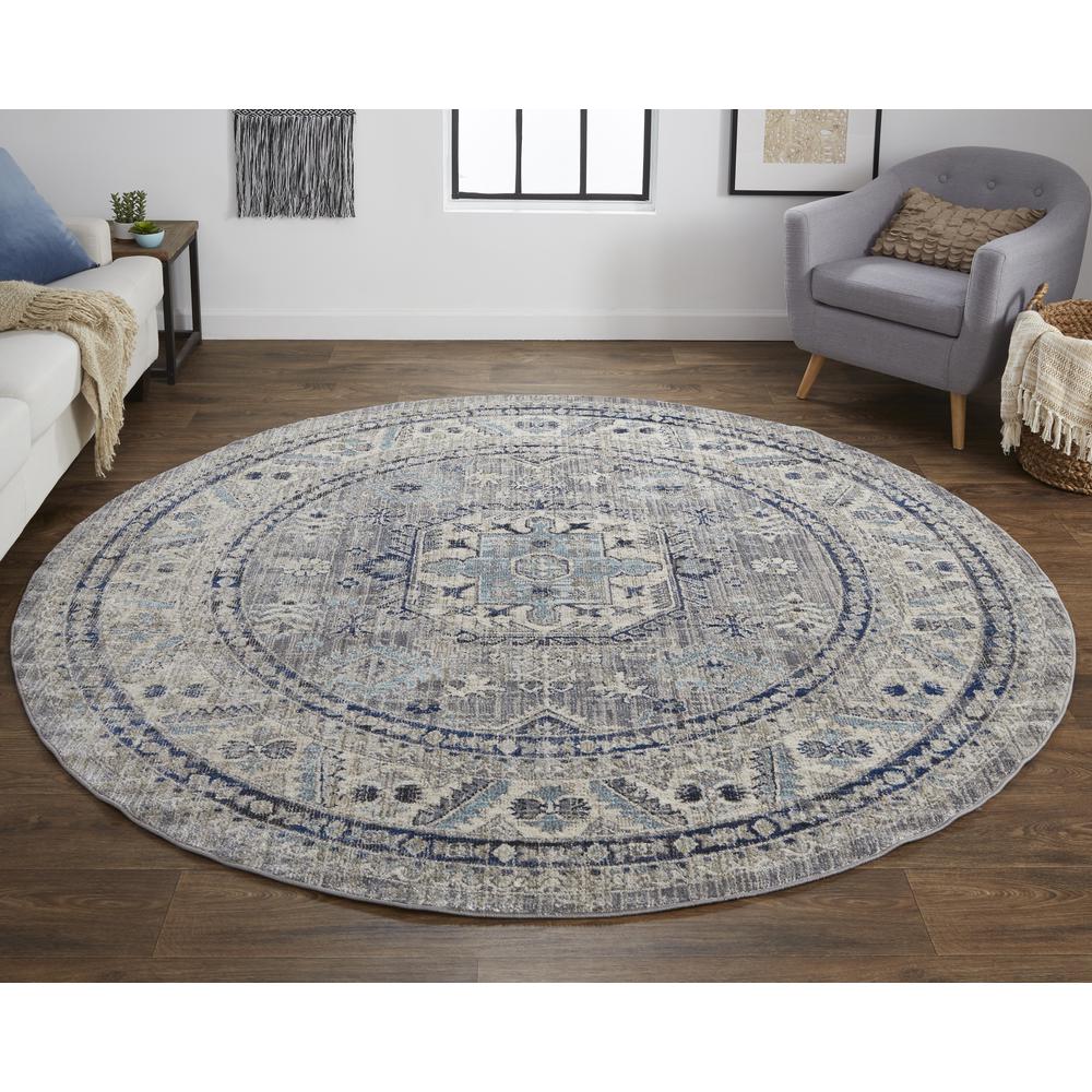 Bellini Vintage Bohemian Rug, Gray/Blue/Beige, 7ft-10in x 7ft-10in Round, I78I3136GRYBLUNCT. Picture 1
