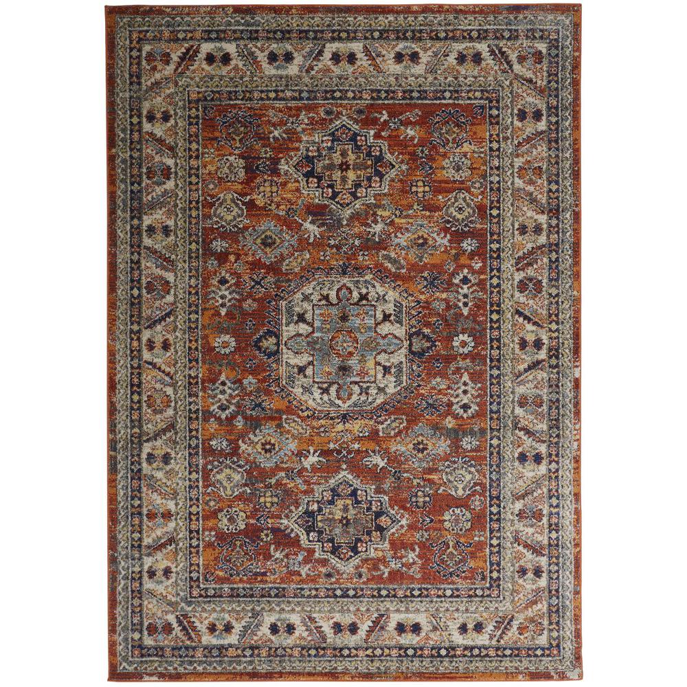 Bellini Vintage Bohemian Rug, Rust Orange/Blue, 5ft-3in x 7ft-6in Area Rug, I78I3136ORNMLTE76. Picture 2