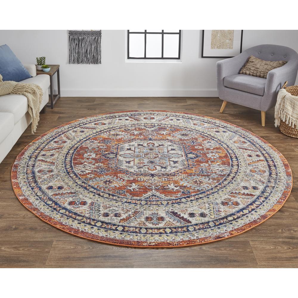 Bellini Vintage Bohemian Rug, Rust Orange/Blue, 7ft - 10in x 7ft - 10in Round, I78I3136ORNMLTNCT. Picture 1