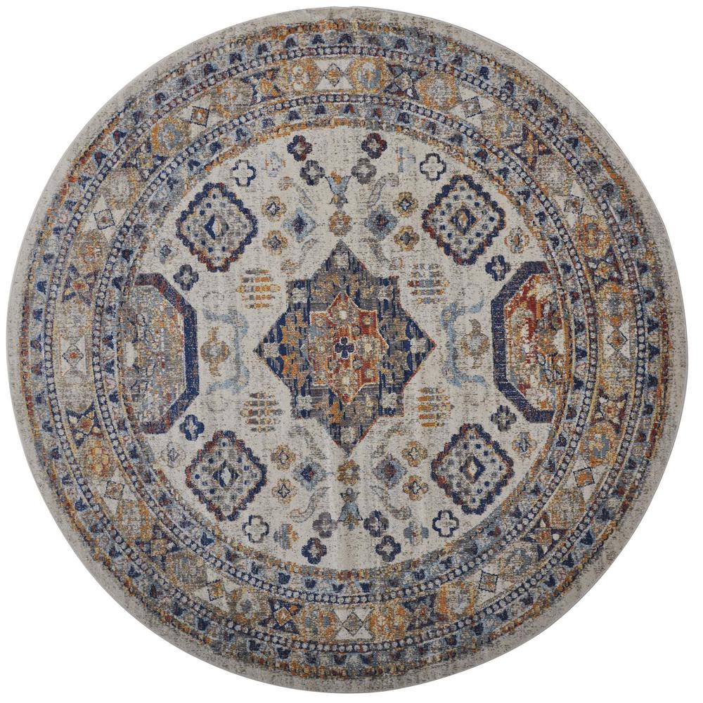 Bellini Vintage Bohemian Rug, Bright Orange/Blue, 7ft - 10in x 7ft - 10in Round, I78I3137MLT000NCT. Picture 2