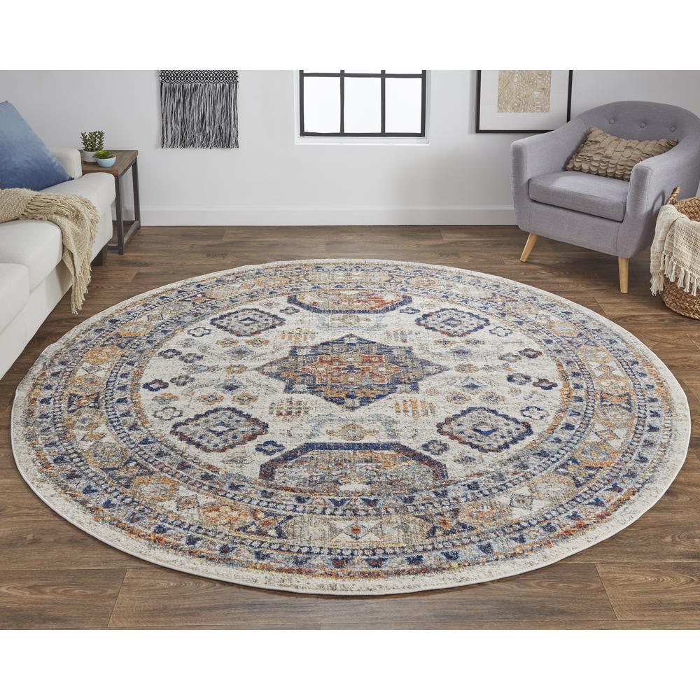 Bellini Vintage Bohemian Rug, Bright Orange/Blue, 7ft - 10in x 7ft - 10in Round, I78I3137MLT000NCT. Picture 1