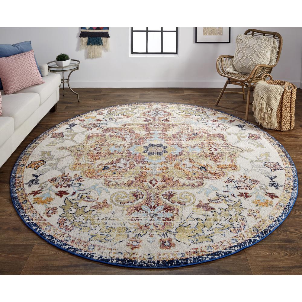 Bellini Vintage Bohemian Rug, Honey Gold/Blue, 7ft-10in x 7ft-10in Round, I78I3138BLUREDNCT. Picture 1