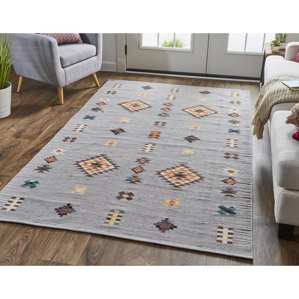 Dharma Southwestern Flatweave Rug, Warm Gray/Saffron, 4ft x 6ft Area Rug, I94R0763GRY000C00. The main picture.