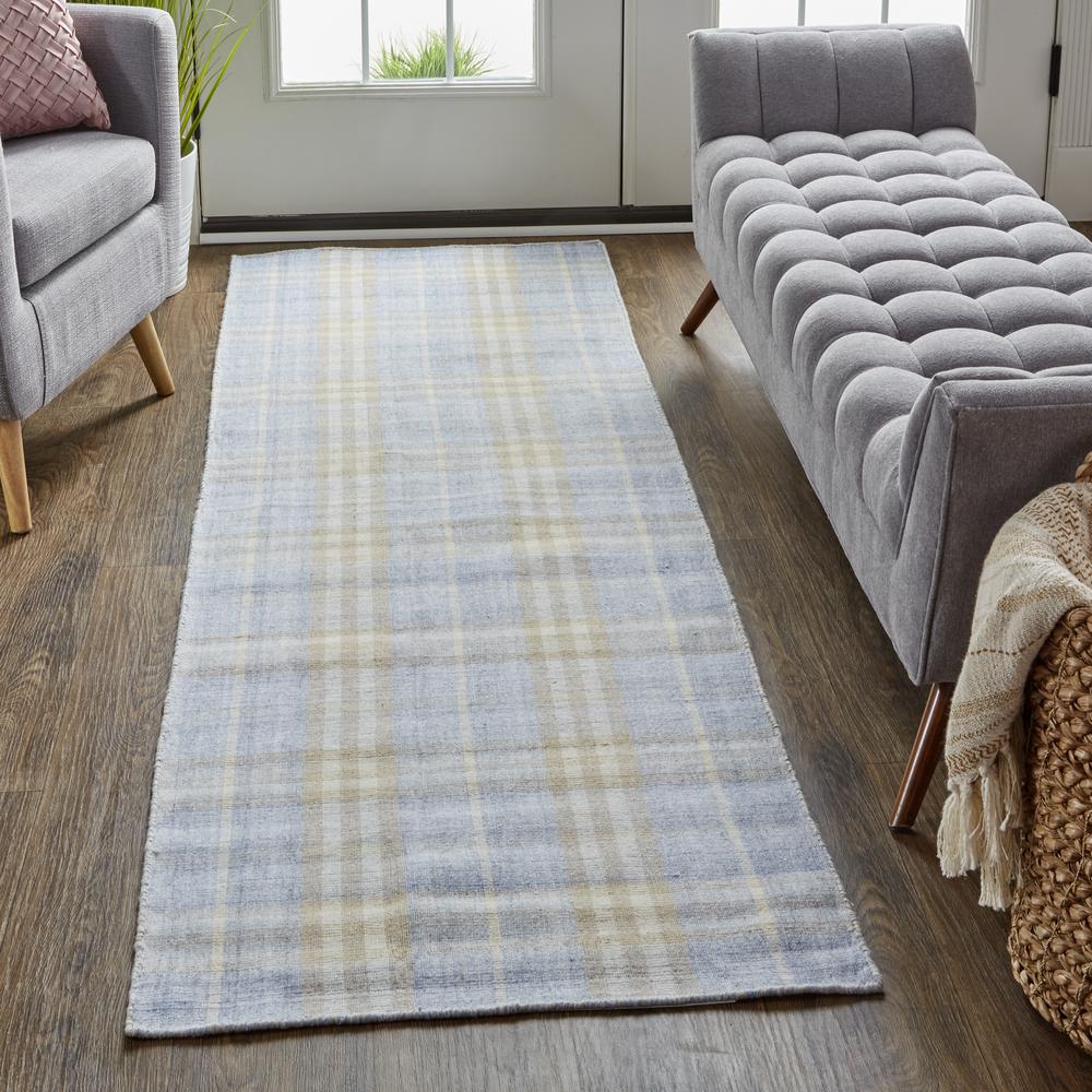 Jemma Soft Casual Plaid, Handmade, Ice Blue/Latte Tan, 2ft - 6in x 8ft, Runner, I96R8054GRYMLTI6A. Picture 1