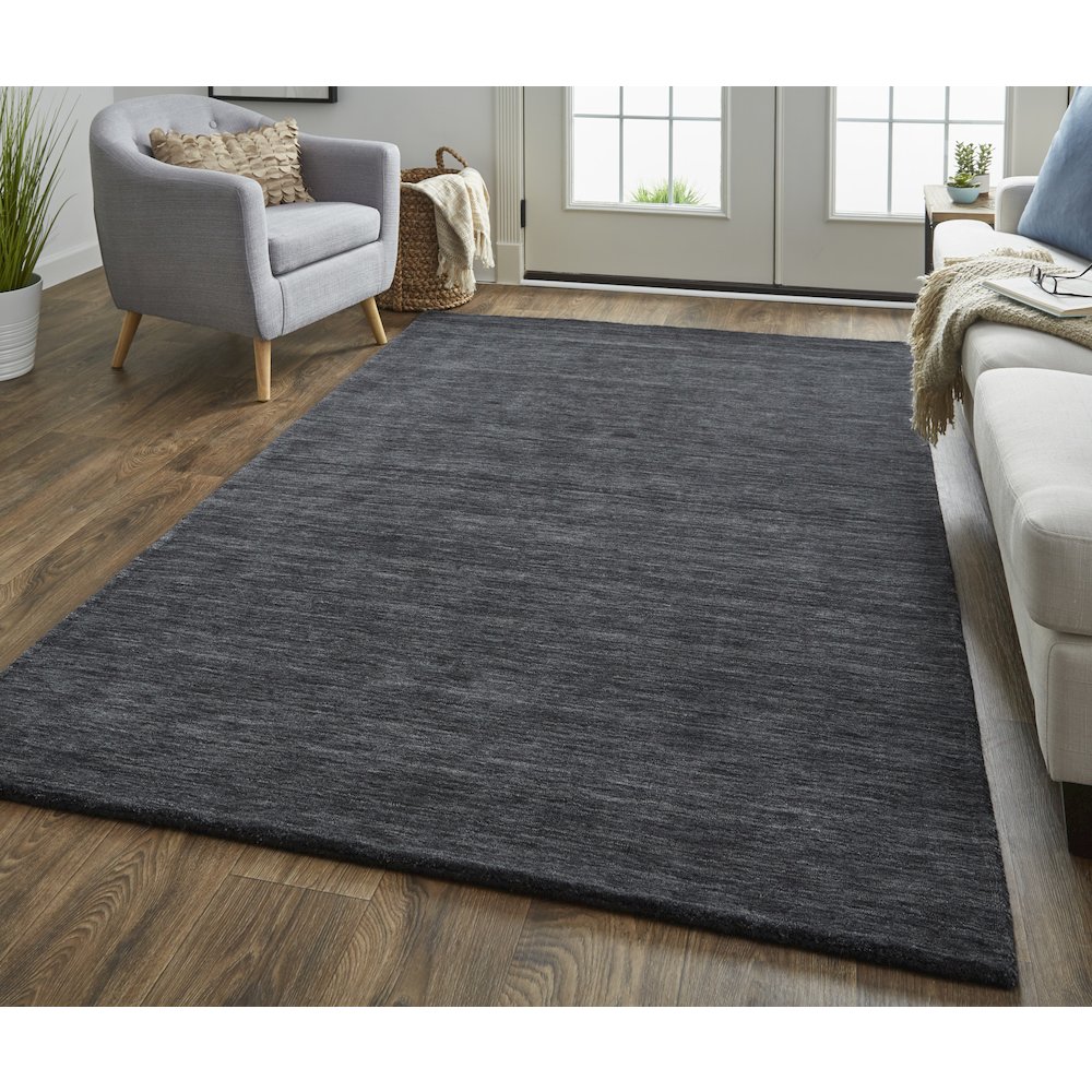 Luna Hand Woven Marled Wool Rug, Black/Dark Gray, 10ft x 10ft Round, 5798049FBLK000N95. Picture 2