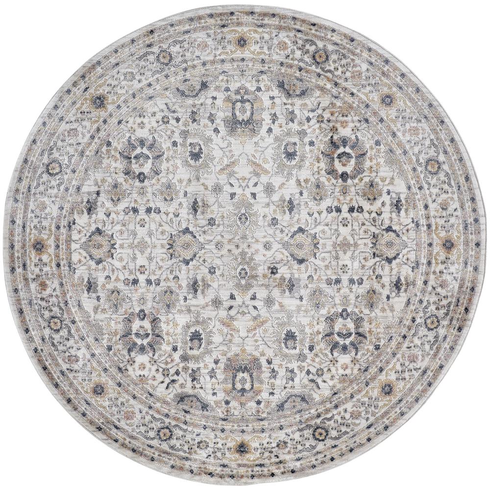 Kyra Geometric Floral Rug, Ivory/Indigo/Gold, 5ft - 6in x 5ft - 6in Round, KYR3854FGRYBLUN55. Picture 2