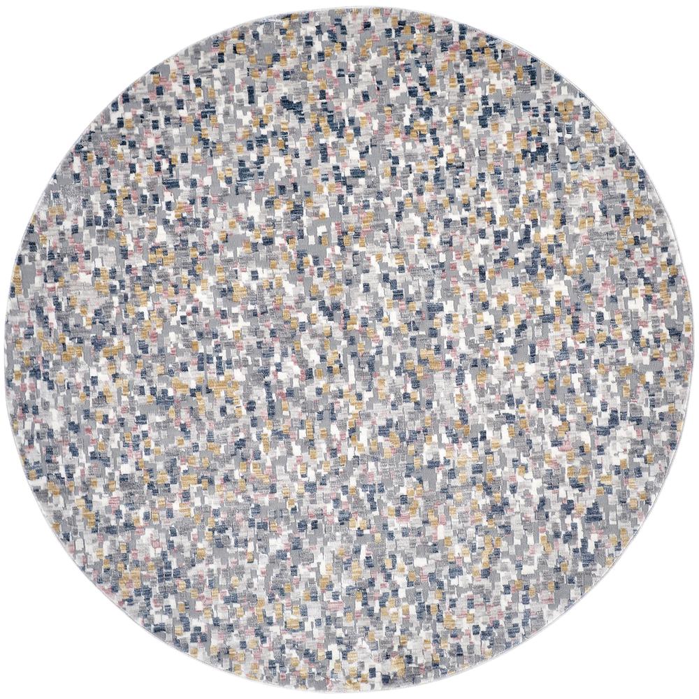 Kyra Mosaic Abstract Rug, Gray/Gold/Blue, 5ft - 6in x 5ft - 6in Round, KYR3855FIVYBLUN55. Picture 2