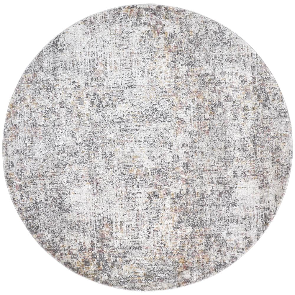Kyra Distressed Abstract Rug, Gray/Ivory/Gold, 5ft - 6in x 5ft - 6in Round, KYR3856FGRYBGEN55. Picture 2