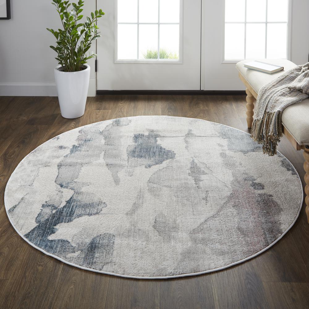 Kyra Abstract Watercolor Rug, Mood Indigo/Rose, 5ft - 6in x 5ft - 6in Round, KYR3857FBGEBLUN55. Picture 1