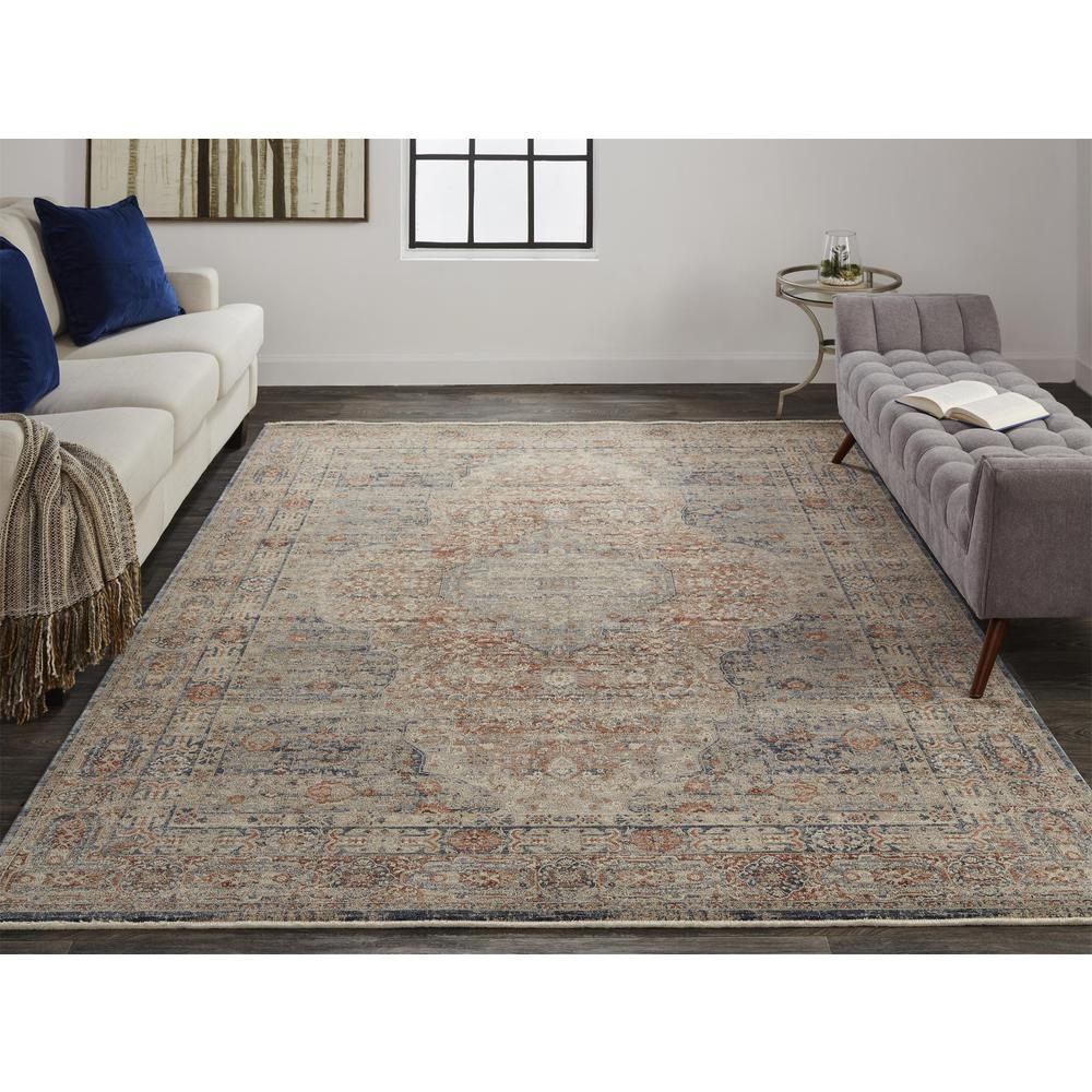 Marquette Rustic Persian Farmhouse Rug, Rust/Denim Blue, 2ft x 3ft Accent Rug, MRQ3778FRSTBLUP00. The main picture.