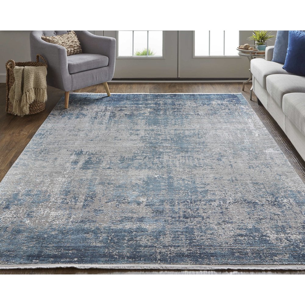 Cadiz Modern Abstract, Blue/Gray/Silver, 4'-10" x 7'-10" Area Rug. Picture 2