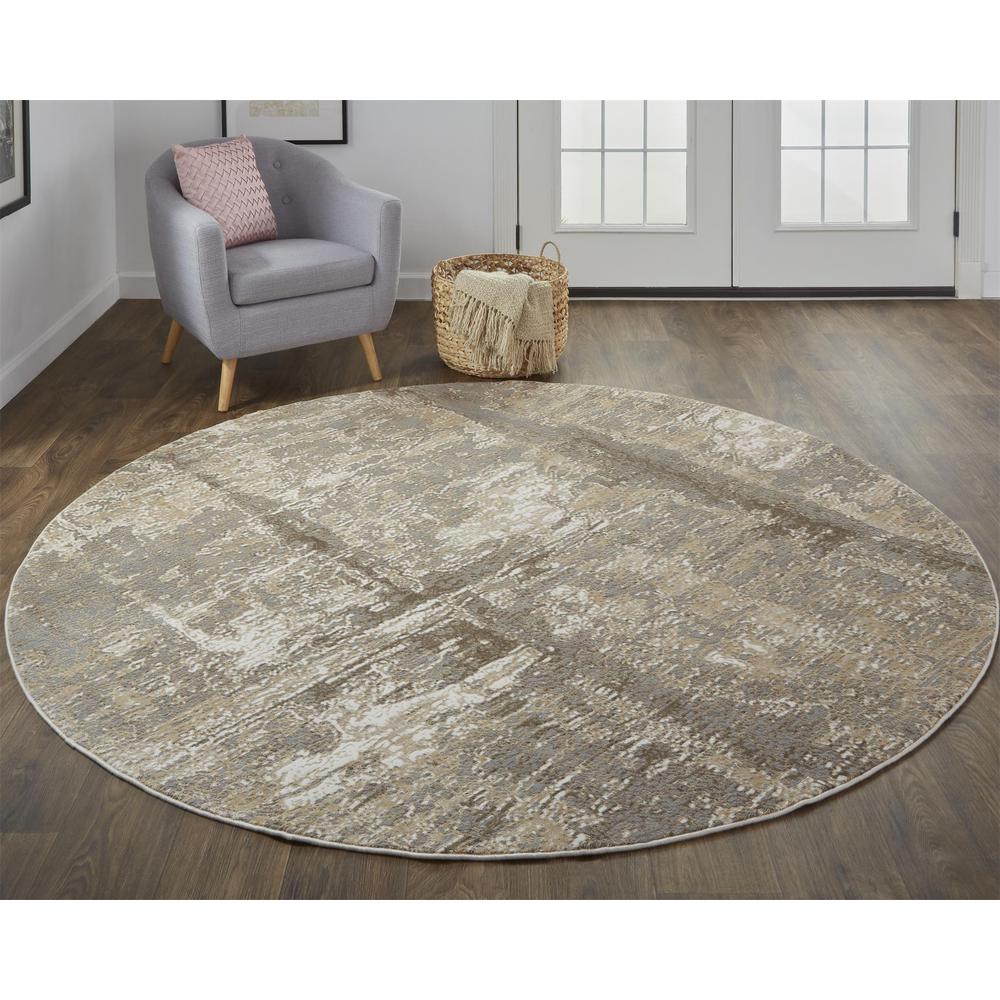Frida Distressed Abstract Watercolor Area Rug, Latte Tan/Gray, 7ft-9in x 7ft-9in, PRK3701FIVYGRYN97. Picture 1