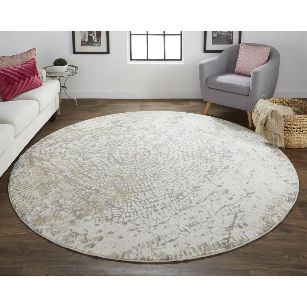 Frida Distressed Abstract Watercolor Area Rug, Ivory/Gray/Tan, 7ft-9in x 7ft-9in, PRK3702FSLVIVYN97. Picture 1
