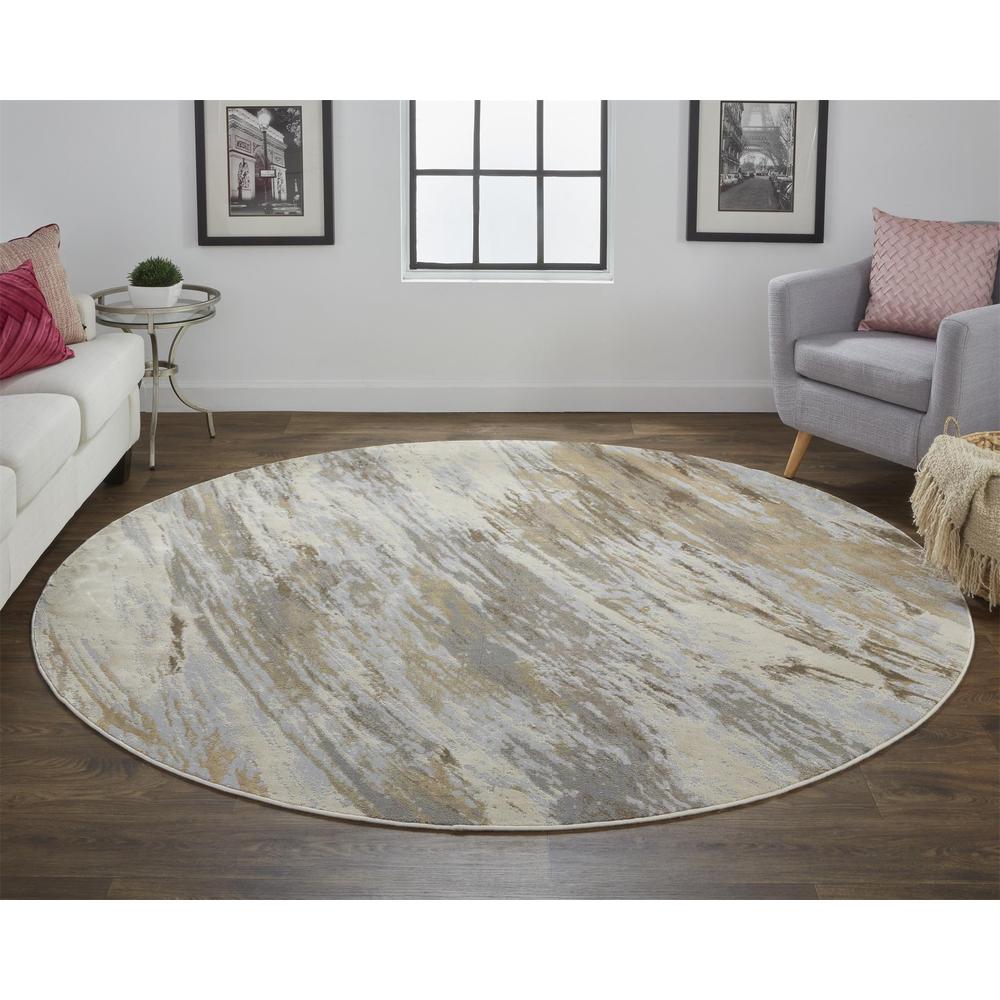 Frida Distressed Abstract Watercolor Rug, Beige/Blue, 7ft-9in x 7ft-9in Round, PRK3704FBGEBLUN97. Picture 1