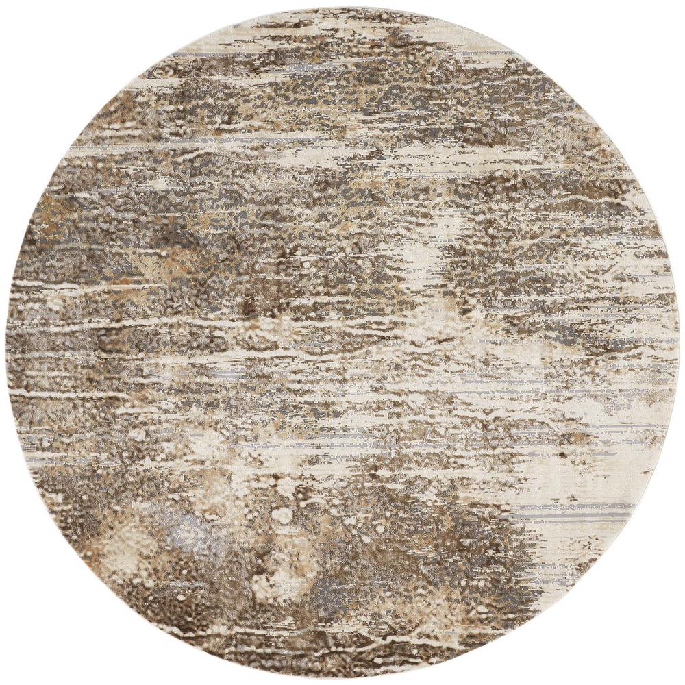 Frida Distressed Abstract Prismatic Rug, Ivory/Warm Brown, 7ft-9in x 7ft-9in, PRK3705FIVYGRYN97. Picture 2