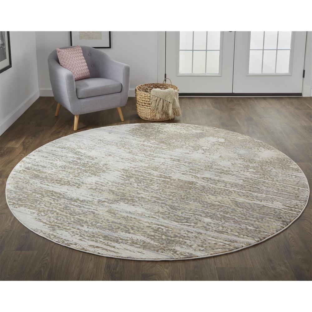 Frida Distressed Abstract Prismatic Rug, Ivory/Warm Brown, 7ft-9in x 7ft-9in, PRK3705FIVYGRYN97. Picture 1