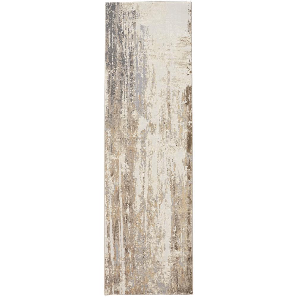 Frida Distressed Abstract Watercolor Rug, Ivory/Brown, 2ft - 6in x 8ft, Runner, PRK3709FGRYBGEI68. Picture 2