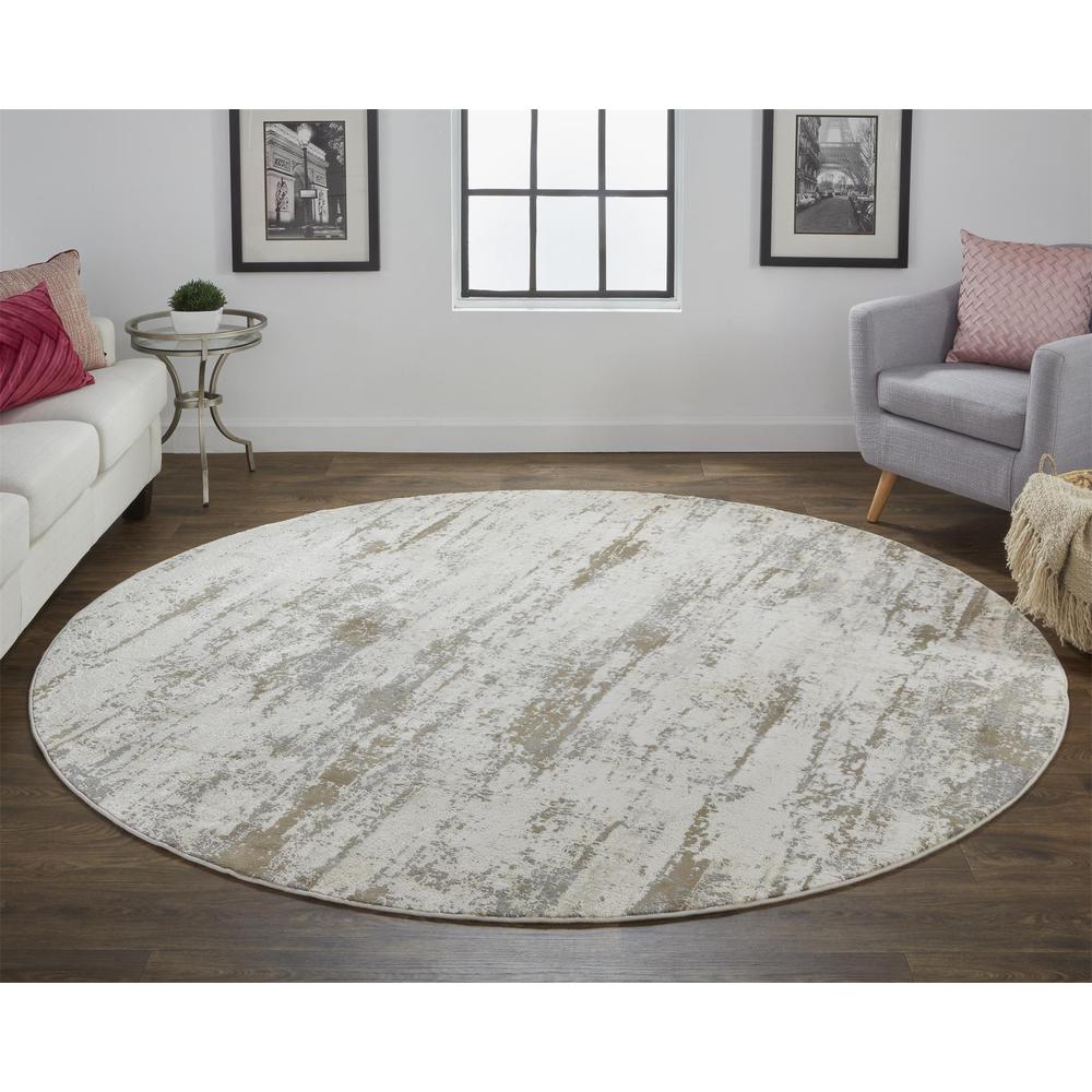 Frida Distressed Abstract Prismatic Area Rug, Ivory/Brown, 7ft-9in x 7ft-9in, PRK3719FSLVBGEN97. Picture 1