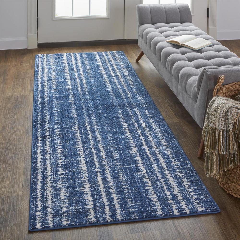Remmy Coastal Inspired, Striated, Dark Navy Blue, 2ft-10in x 7ft-10in, Runner, RMY3425FDBLIVYI71. Picture 1