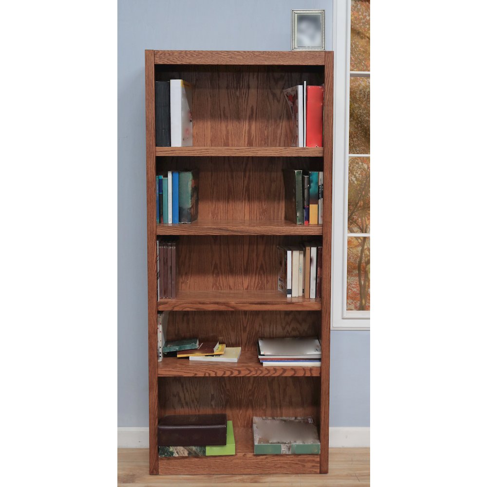 Concepts in Wood Single Wide Bookcase, 5 Shelves, Dry Oak Finish. Picture 4