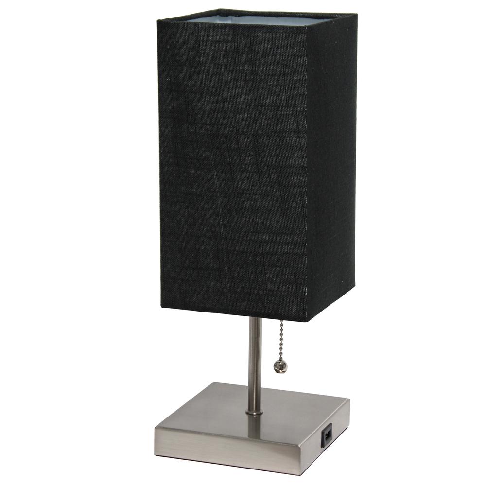 Petite Stick Lamp with USB Charging Port and Fabric Shade, Black. Picture 1