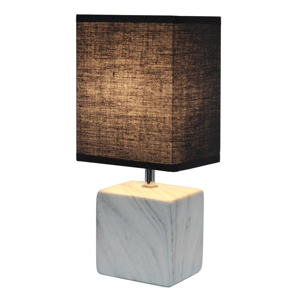 Petite Marbled Ceramic Table Lamp with Fabric ShadeWhite with  Shade. Picture 2