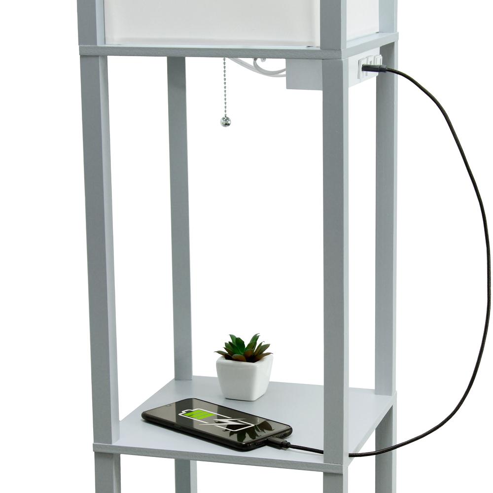 Floor Lamp Storage Shelf with 2 USB Charging Ports1 Charging Outlet and Linen Shade. Picture 6