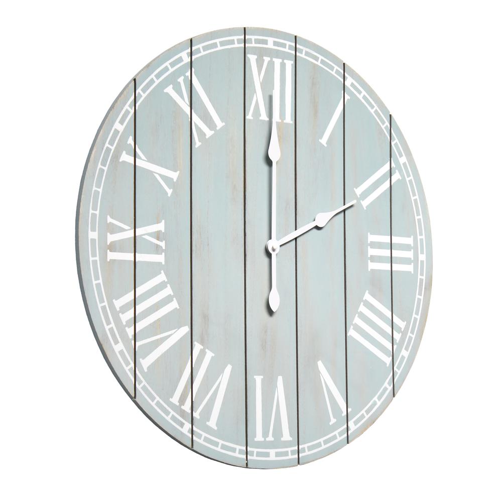 Wood Plank 23" Large Rustic Coastal Wall Clock, Light Blue Wash. Picture 2