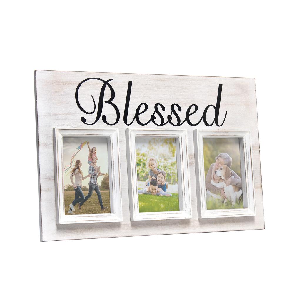 3 Photo Collage Frame 4x6 Picture Frame, White Wash "Blessed". Picture 6