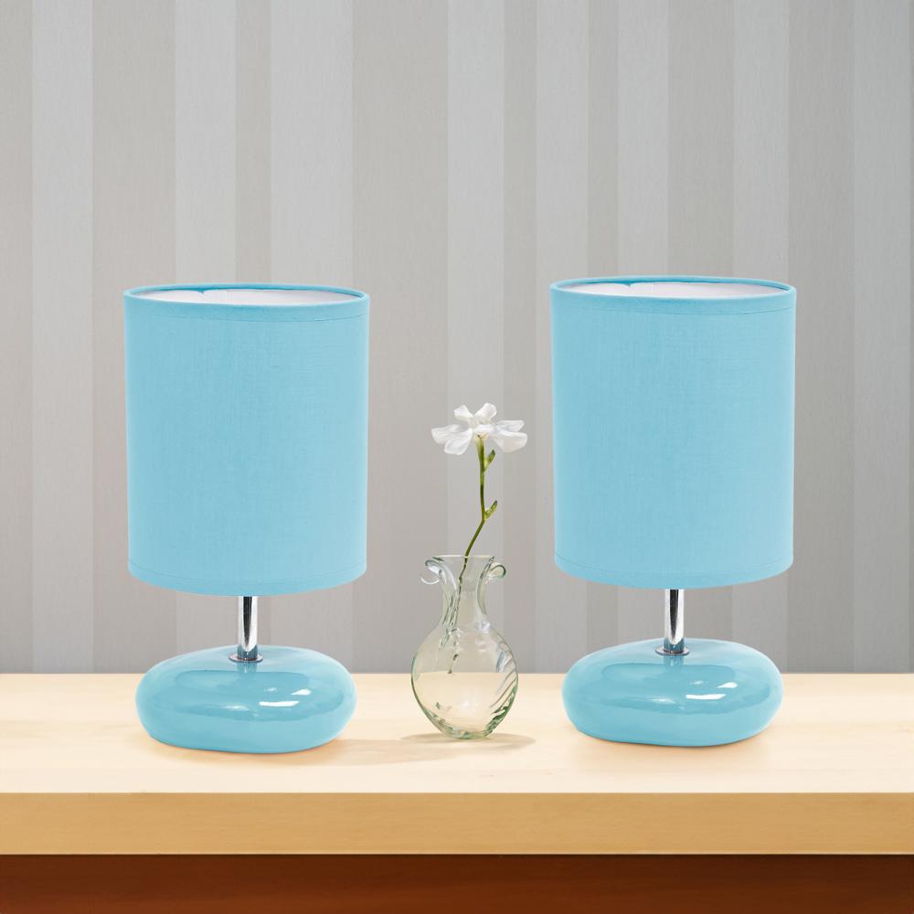 10.24" Traditional Mini Round Rock Table Lamp 2 Pack Set, Blue. Picture 3