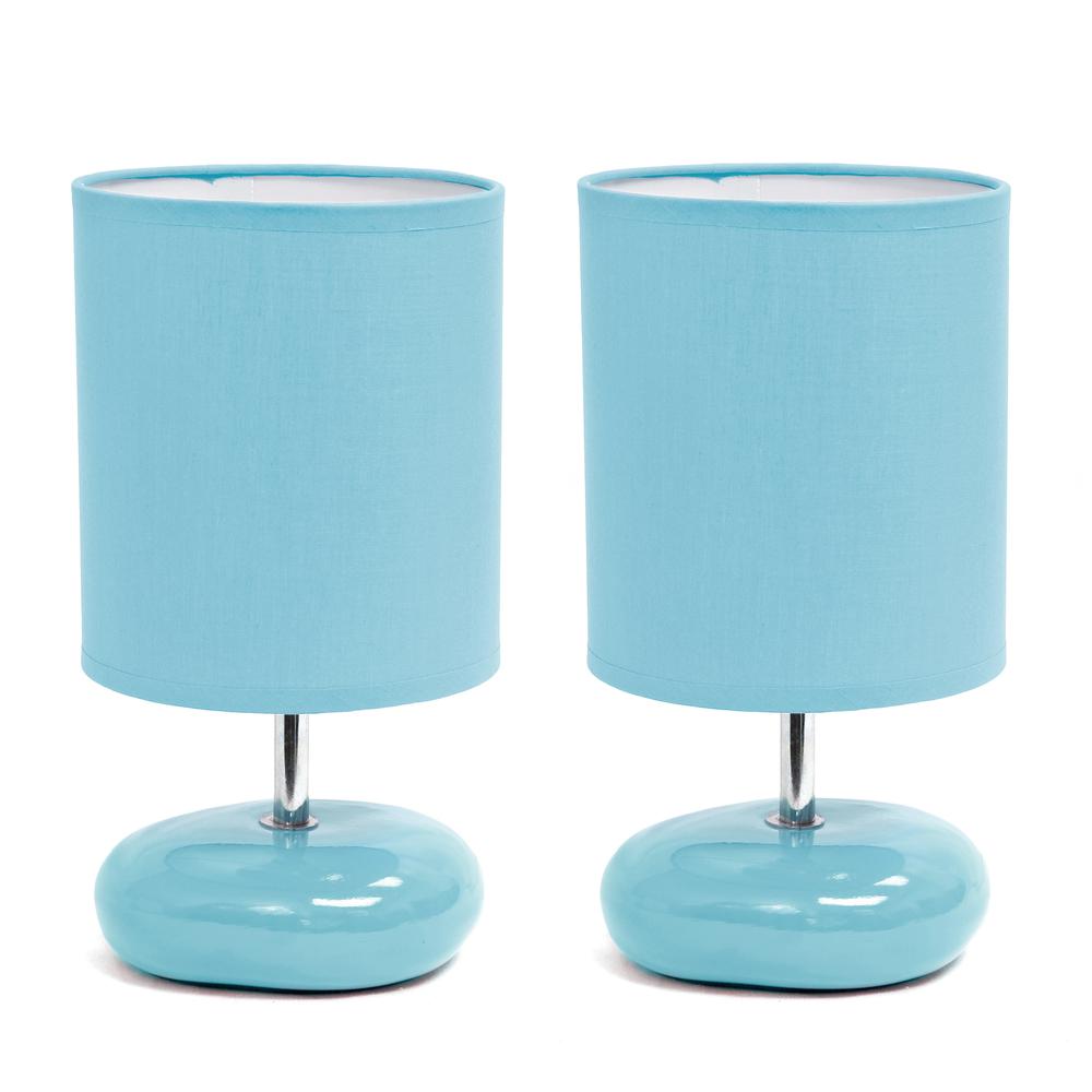 10.24" Traditional Mini Round Rock Table Lamp 2 Pack Set, Blue. Picture 1
